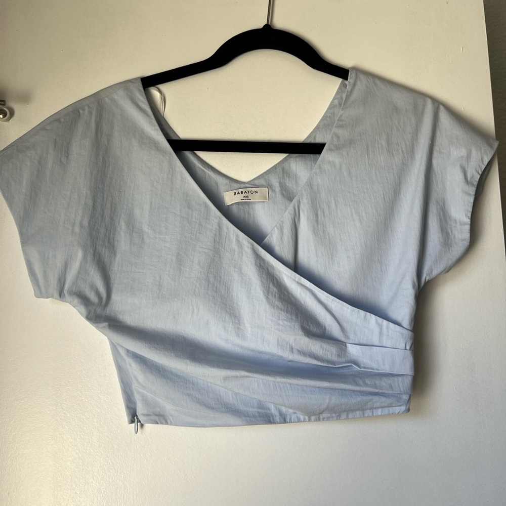 Babaton/Aritzia Light Blue Women's Wrap Crop Top